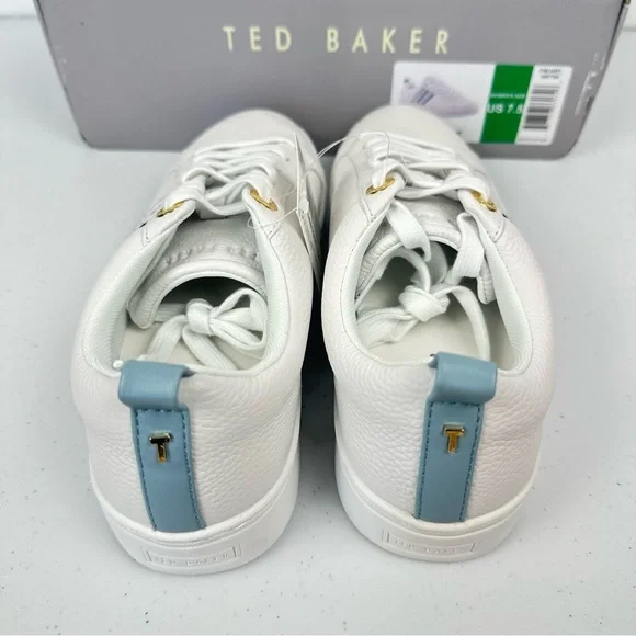 Ted Baker Bailey Icon Women’s 7.5 Classic Leather Tennis Shoe Blue Stripe New - Picture 5 of 13